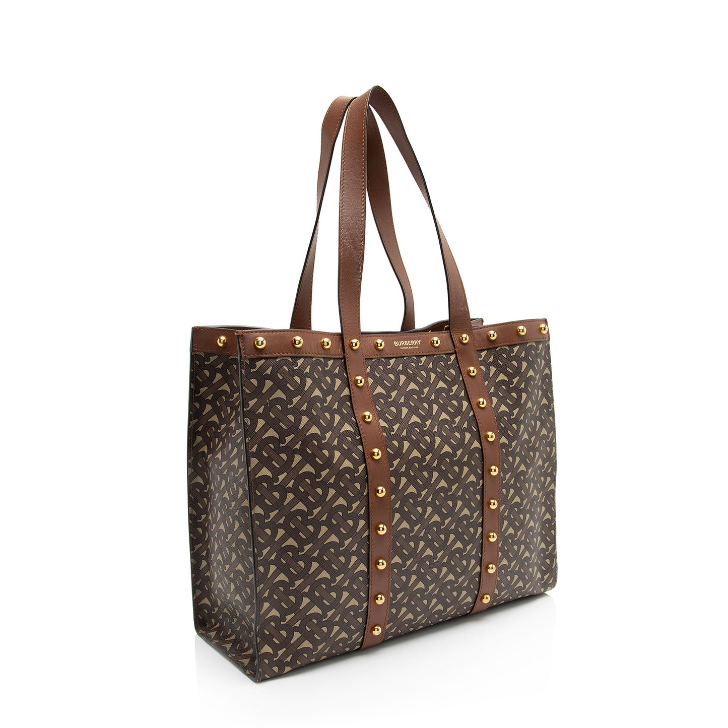 Burberry E-Canvas TB Monogram Studded Book Tote (SHF-TqIh4Z)