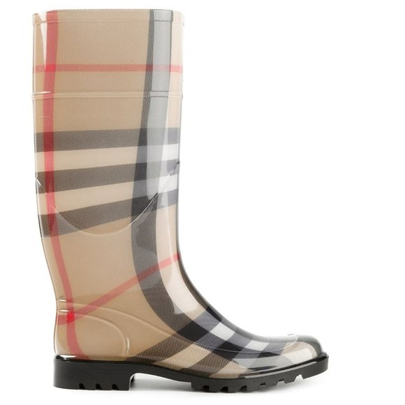 BURBERRY BEIGE HOUSE CHECK RUBBER LISSON RAIN BOOTS