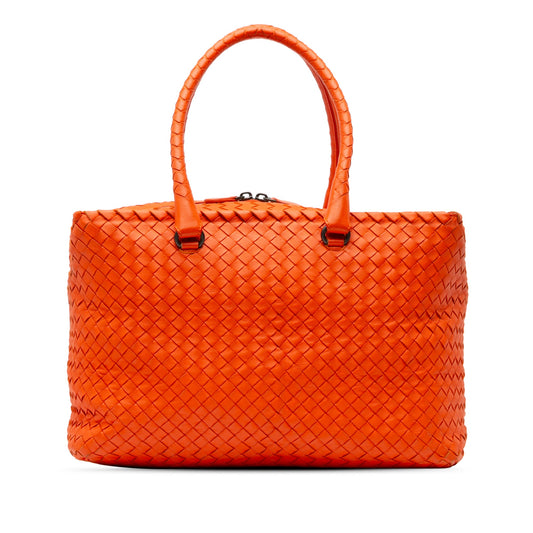 Orange Bottega Veneta Nappa Intrecciato Brick Tote