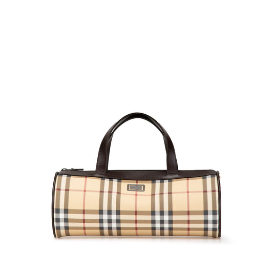 Brown Burberry House Check Canvas Barrell Handbag