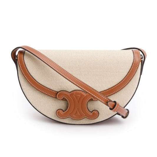 Celine 2022 Tan Smooth Calfskin Leather Neutral Canvas Besace Cuir Triomphe Crossbody Bag