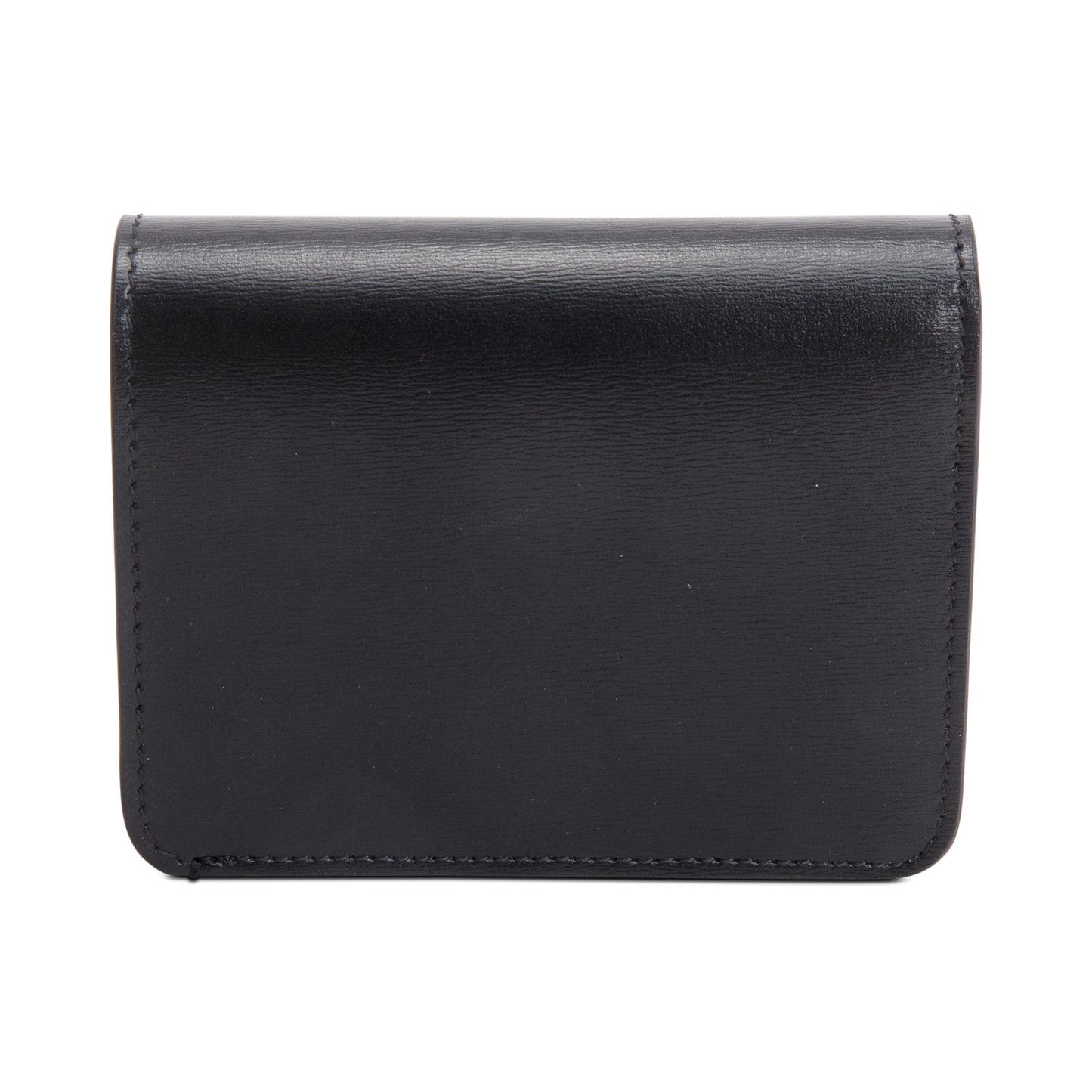 Celine 2023 Black Shiny Calfskin Leather Triomphe Compact Wallet w/ Box & Receipt