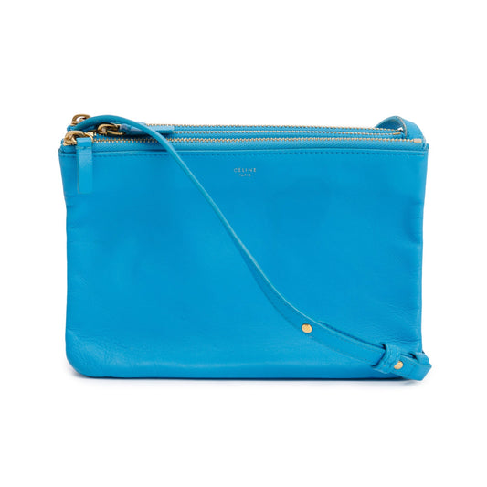 Celine Blue Calfskin Leather Small Trio Crossbody Bag