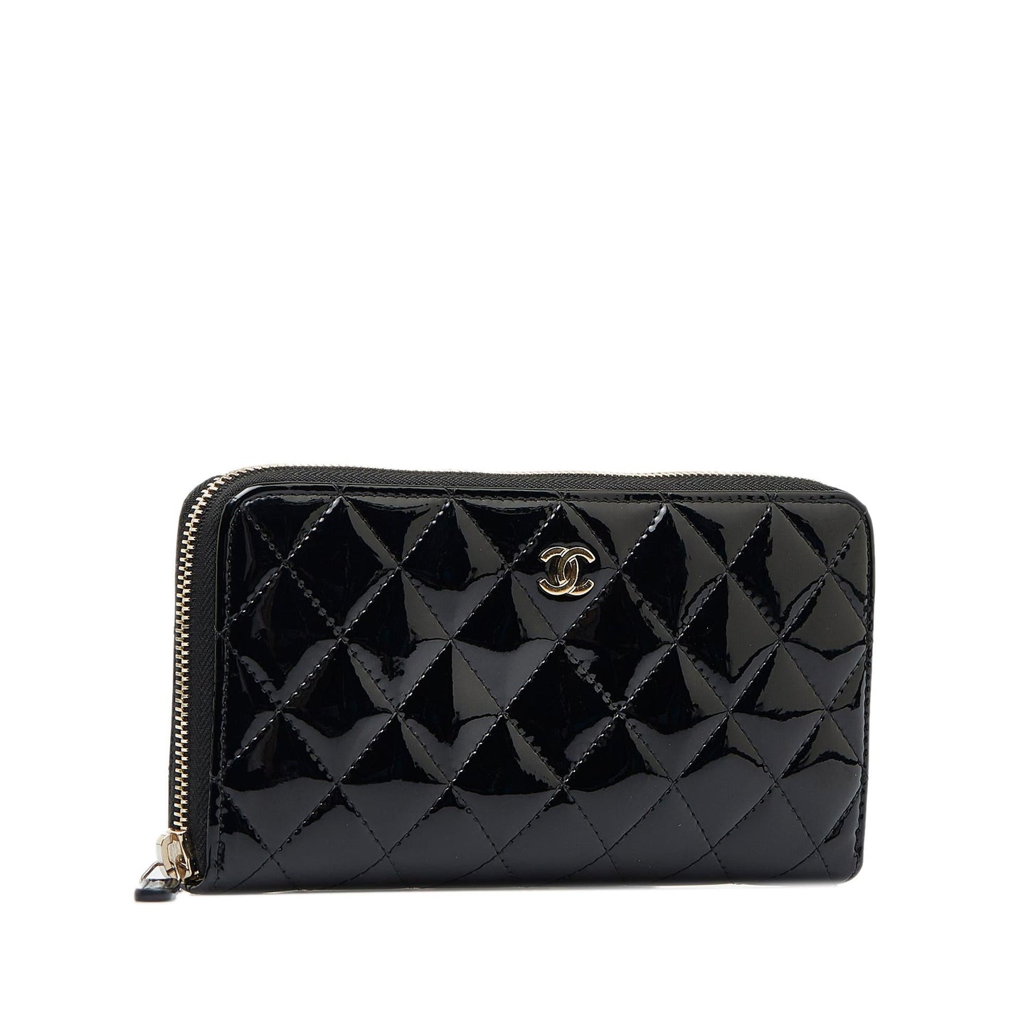Chanel CC Quilted Patent Zip Around Long Wallet (SHG-mAjQ1j)