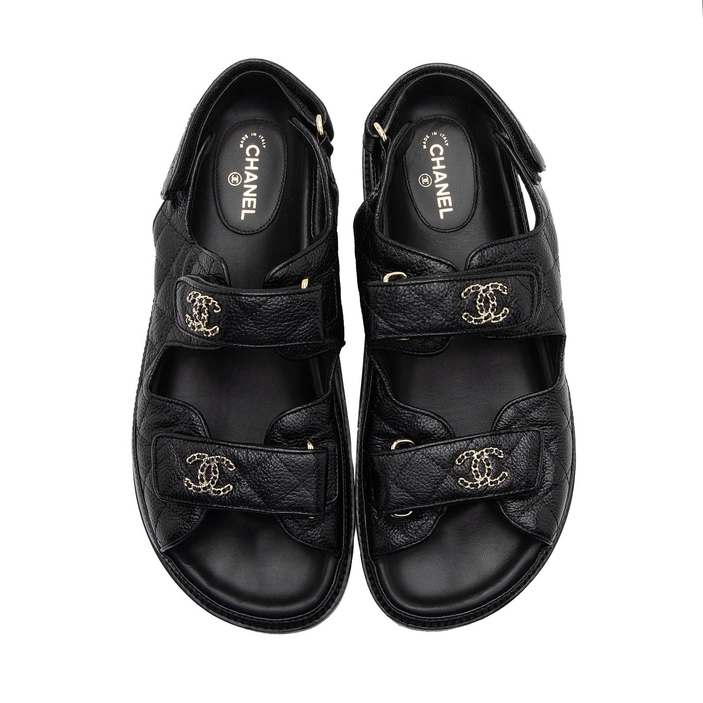 Chanel Calfskin Velcro Dad CC Sandals - Size 10 / 40 (SHF-DL6pXa)