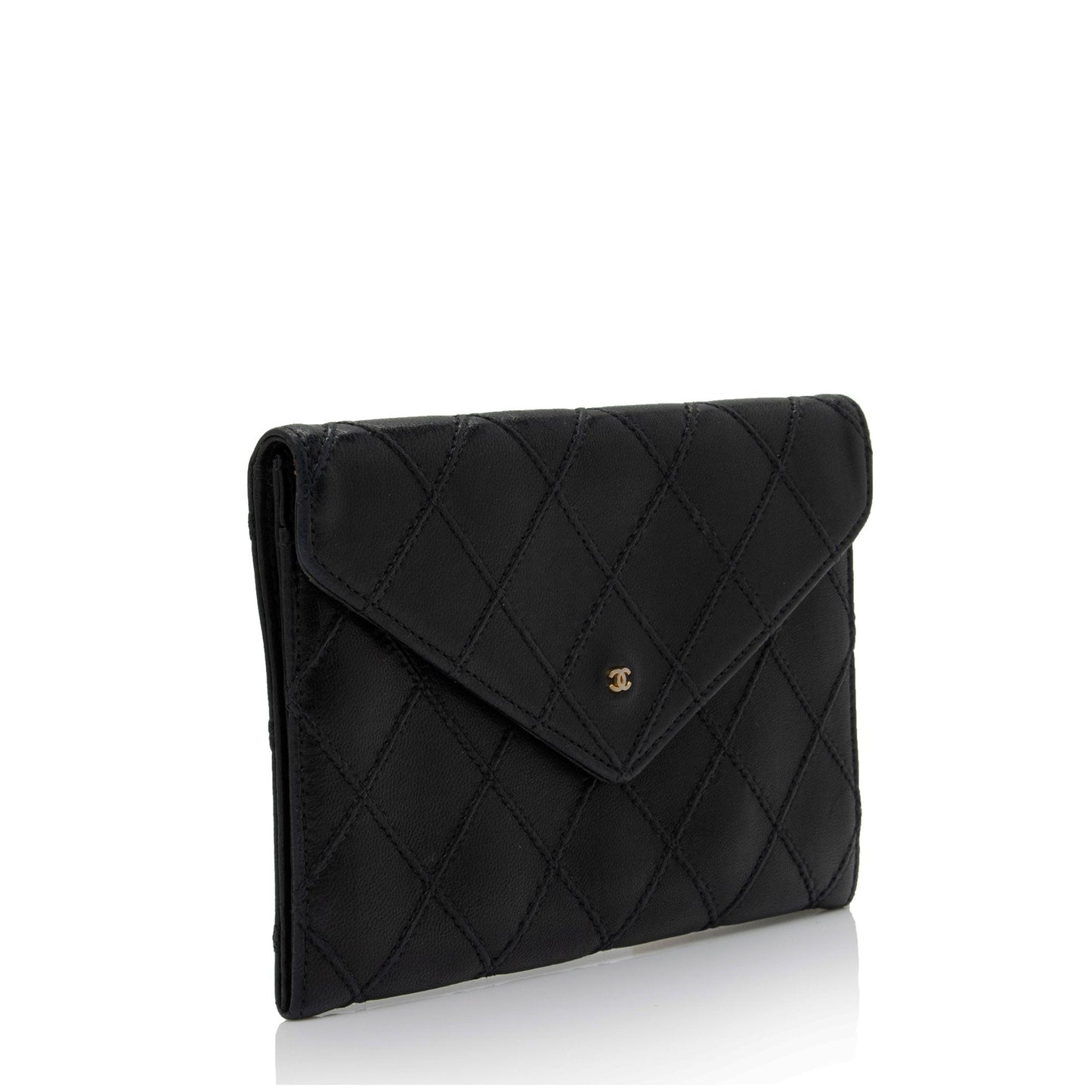 Chanel Calfskin Diamond Wild Stitch Envelope Wallet (SHF-pNxSvK)