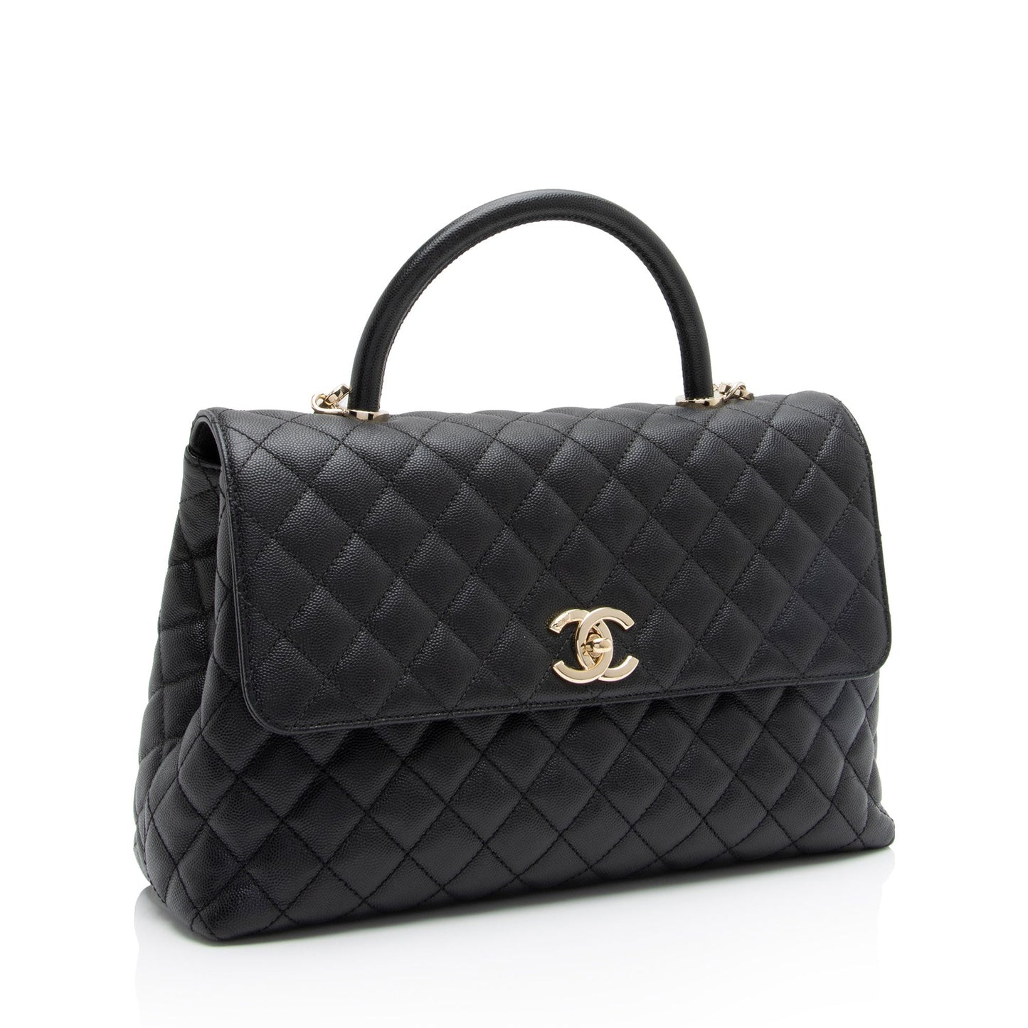 Chanel Caviar Leather Coco Top Handle Medium Flap Bag (SHF-xxvlCu)