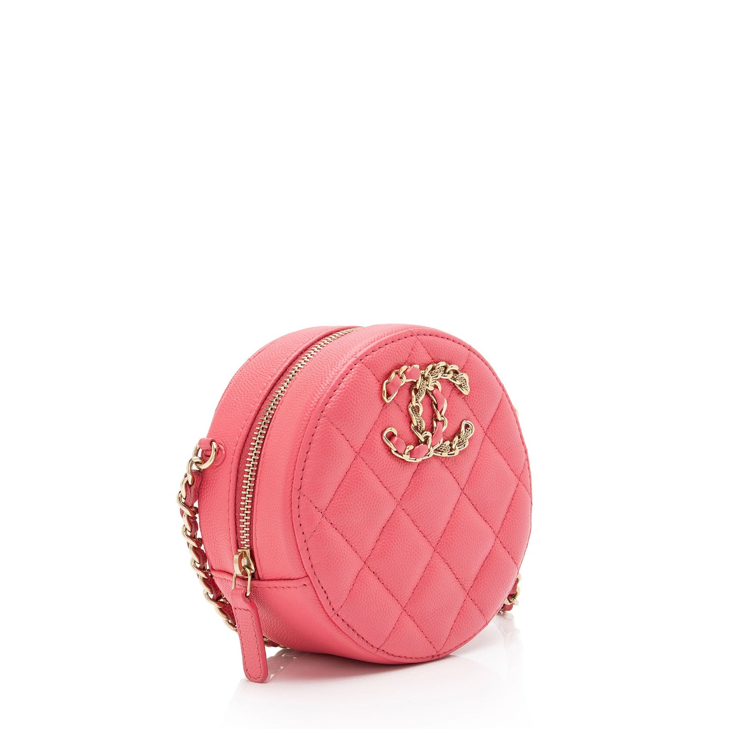 Chanel Caviar Leather New Wave Round Clutch with Chain (SHF-s9F7fM)
