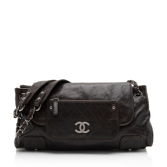 Chanel Caviar Leather Pocket In The City Accordion Flap Bag (SHF-7yhvso)