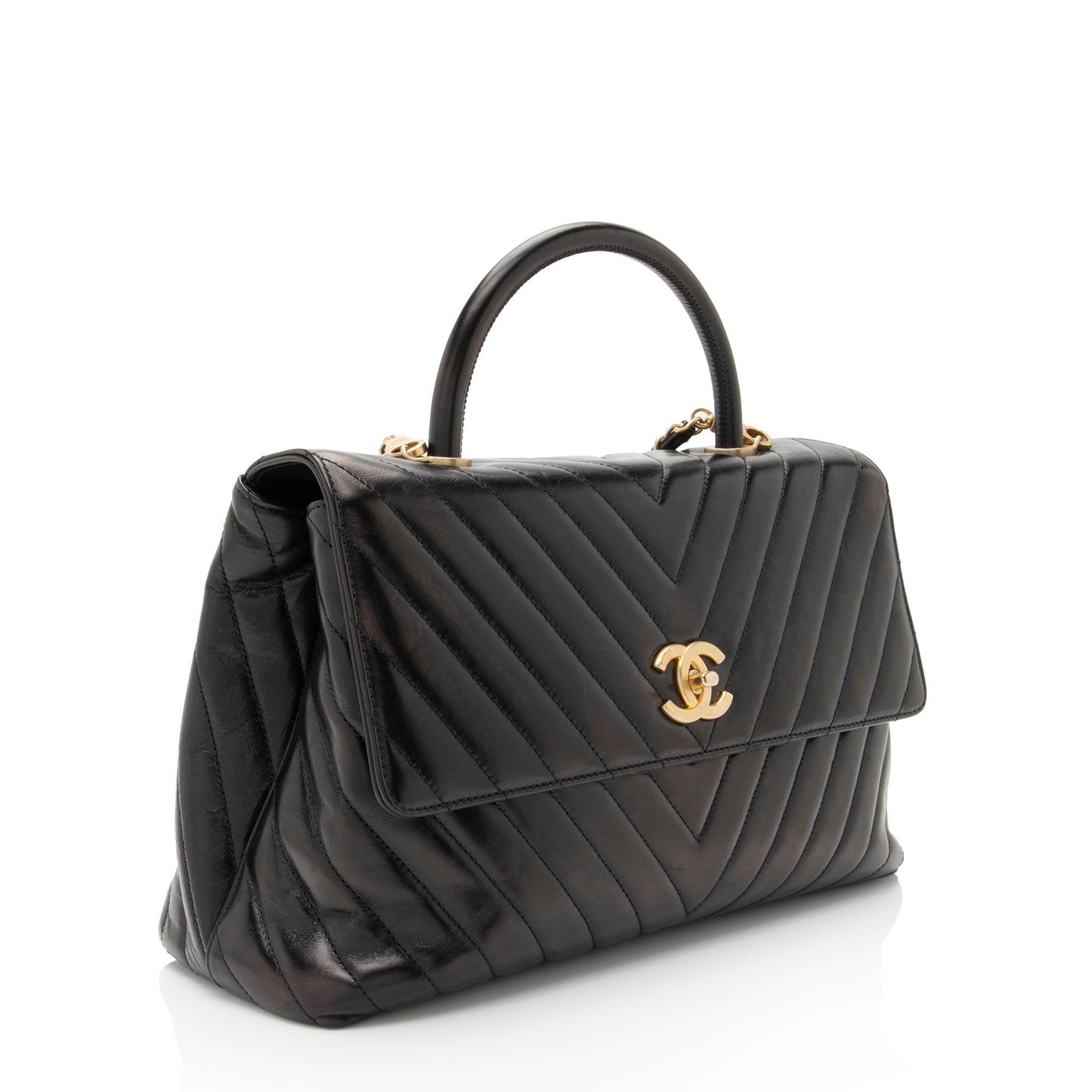 Chanel Chevron Calfskin Coco Top Handle Medium Flap Bag (SHF-ZMgzVP)