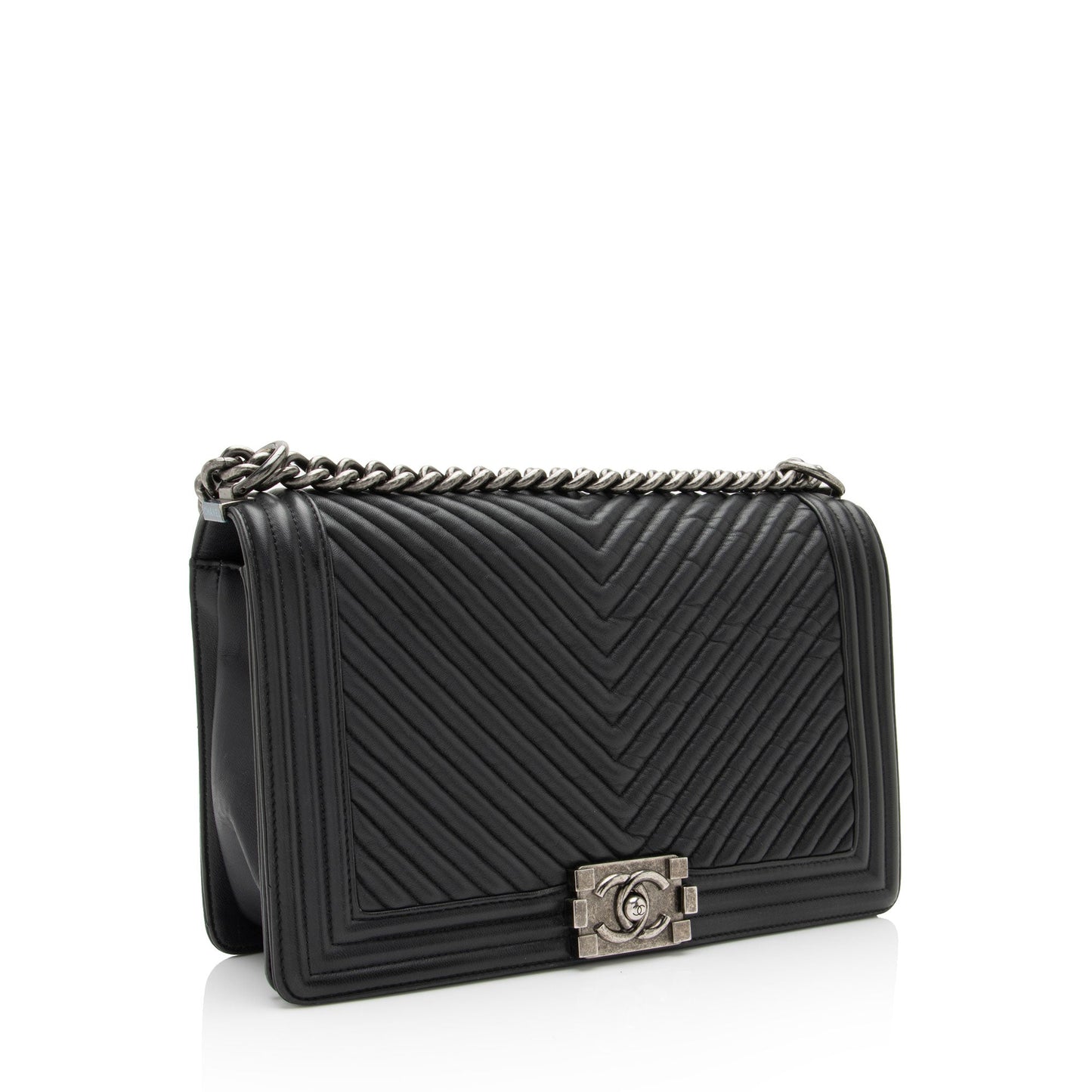 Chanel Chevron Wrinkled Lambskin New Medium Boy Bag (SHF-rjzaUj)