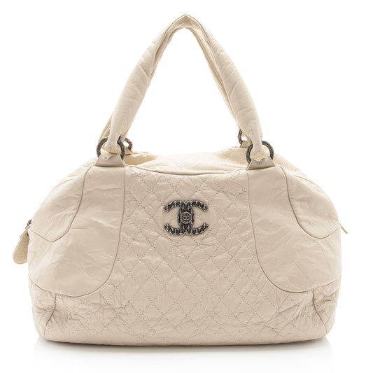Chanel Distressed Lambskin Coco Rider Large Bowler Bag (SHF-B7H8qF)