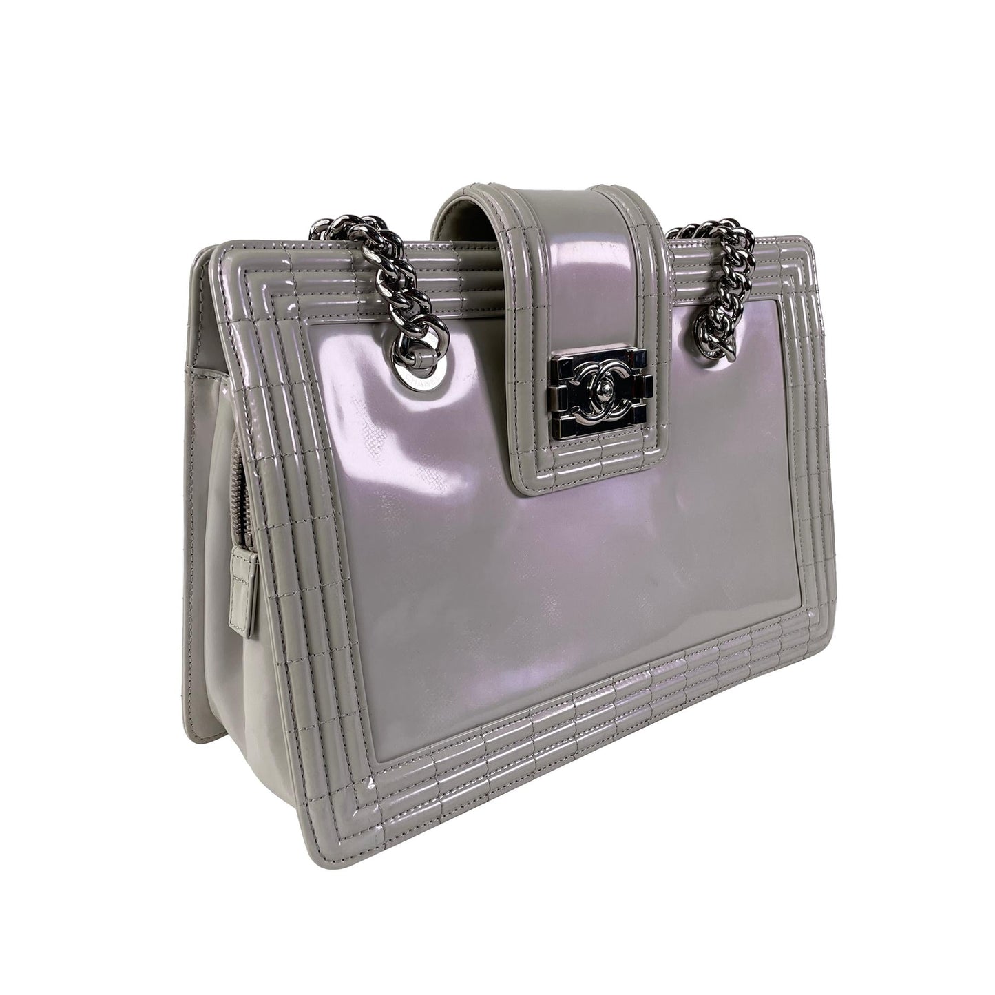 Chanel Iridescent Patent Boy Reverso Shopping Tote (SHG-zcc1Jm)