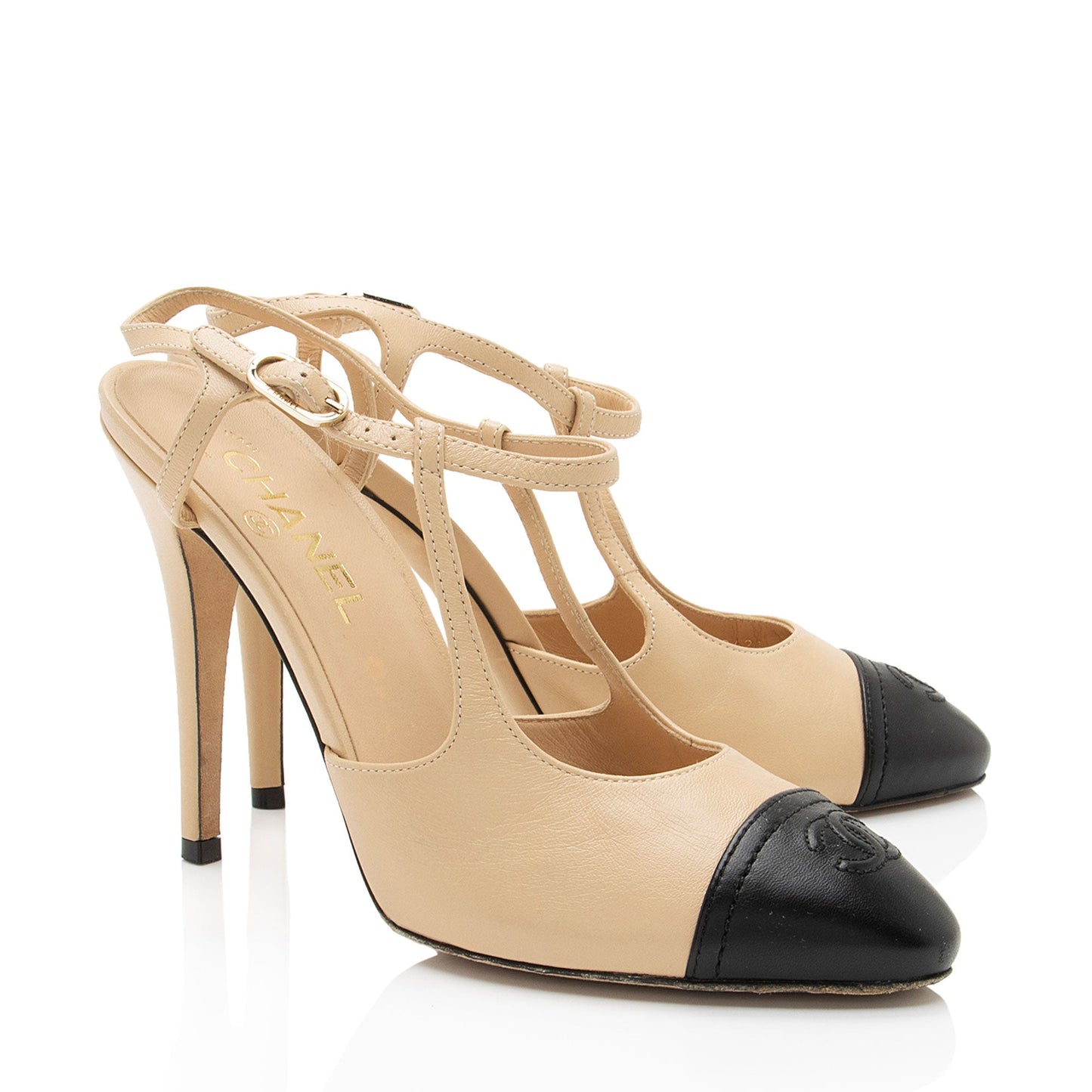 Chanel Lambskin Cap Toe Slingback Pumps - Size 9 / 39 (SHF-aF7wn9)