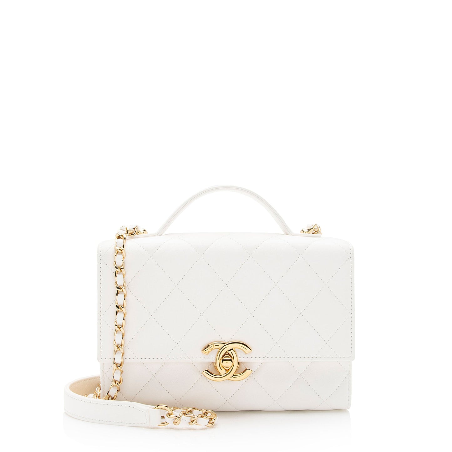 Chanel Lambskin Quilted Plate Top Handle Mini Flap Bag (SHF-l4OODl)