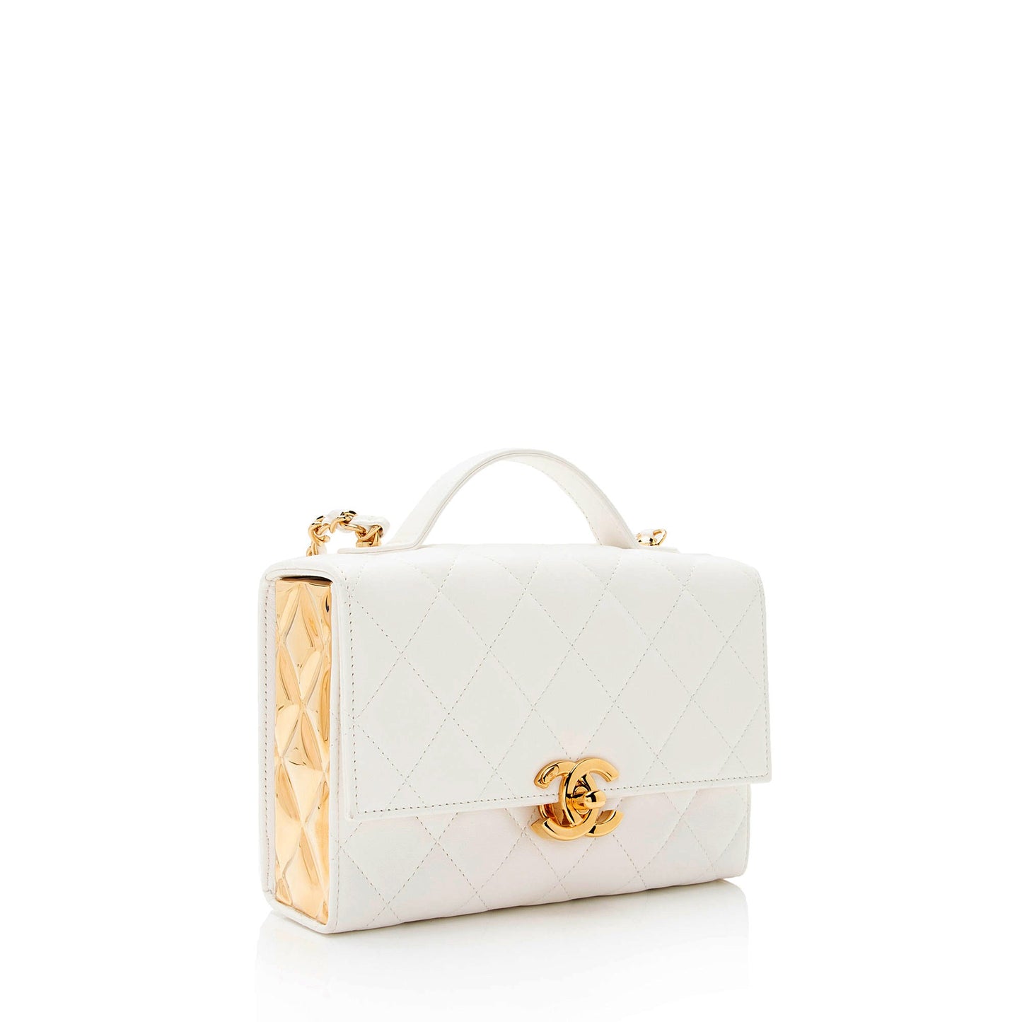 Chanel Lambskin Quilted Plate Top Handle Mini Flap Bag (SHF-l4OODl)