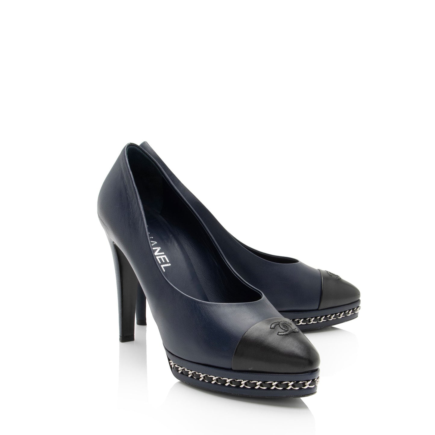 Chanel Leather CC Cap Toe Chain Platform Pumps - Size 10.5 C / 40.5 C - FINAL SALE (SHF-vBjRc5)