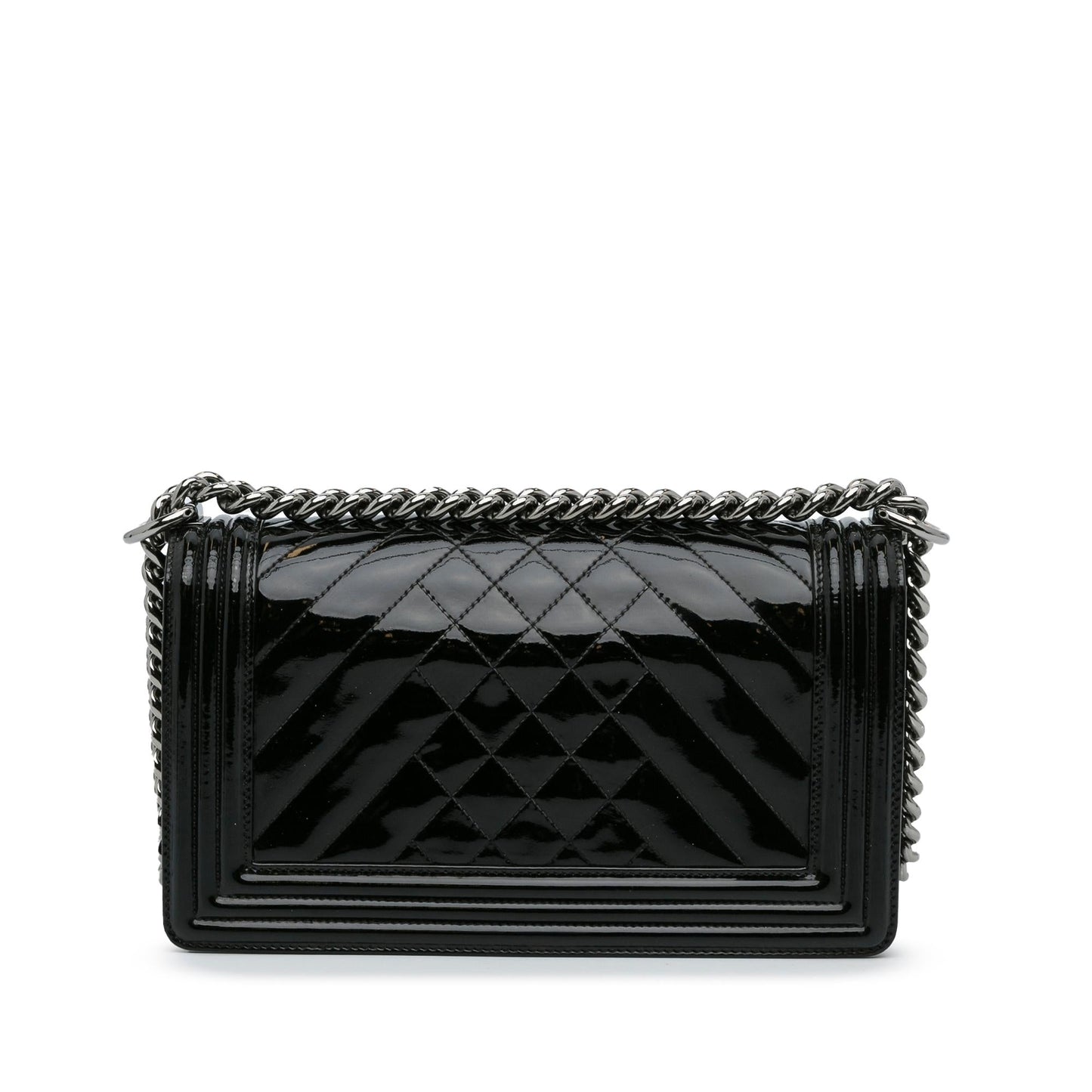 Chanel Medium Patent Chevron Boy Flap (SHG-vpSXfu)