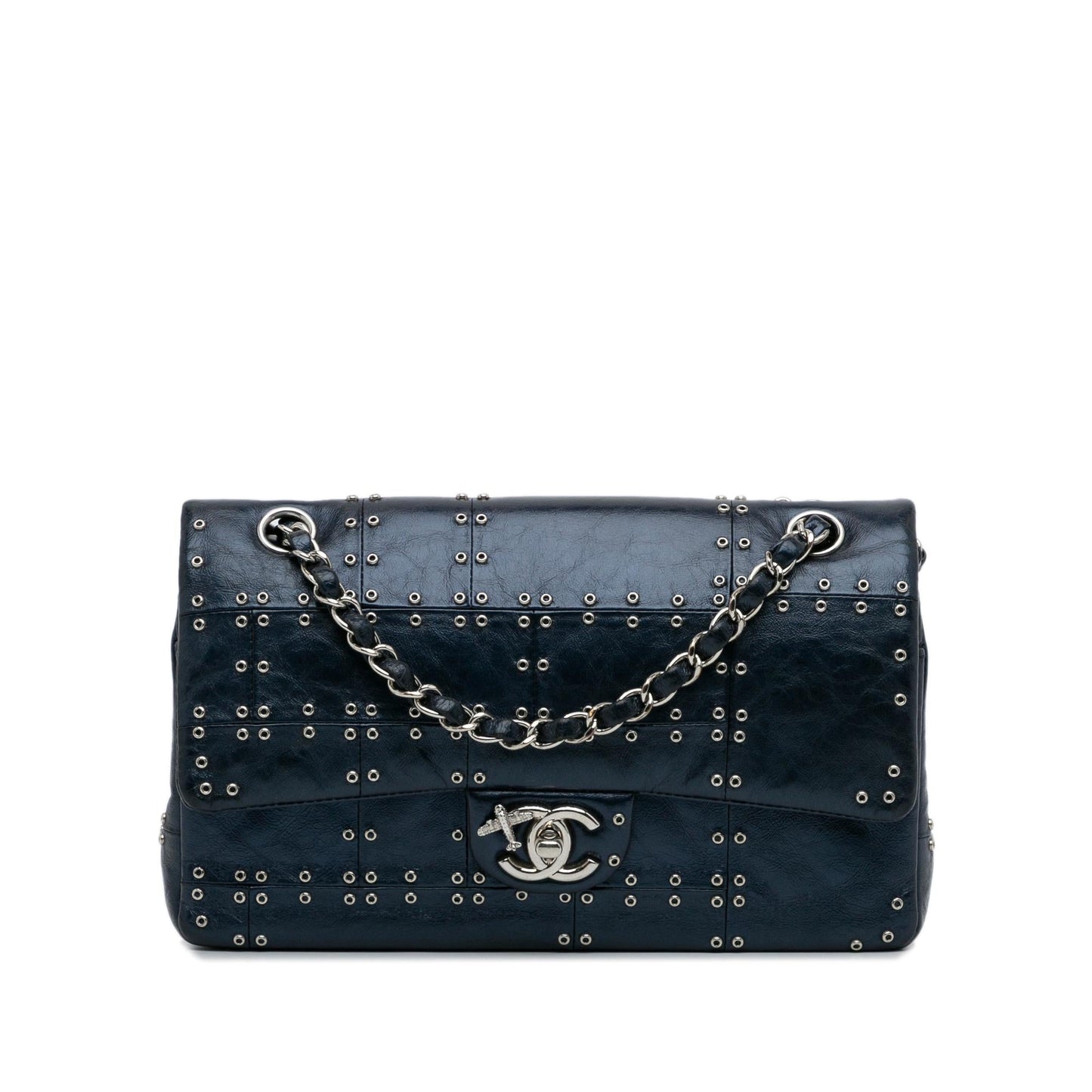 Chanel Medium Studded Leather Airlines Double Flap (SHG-MHpqyU)