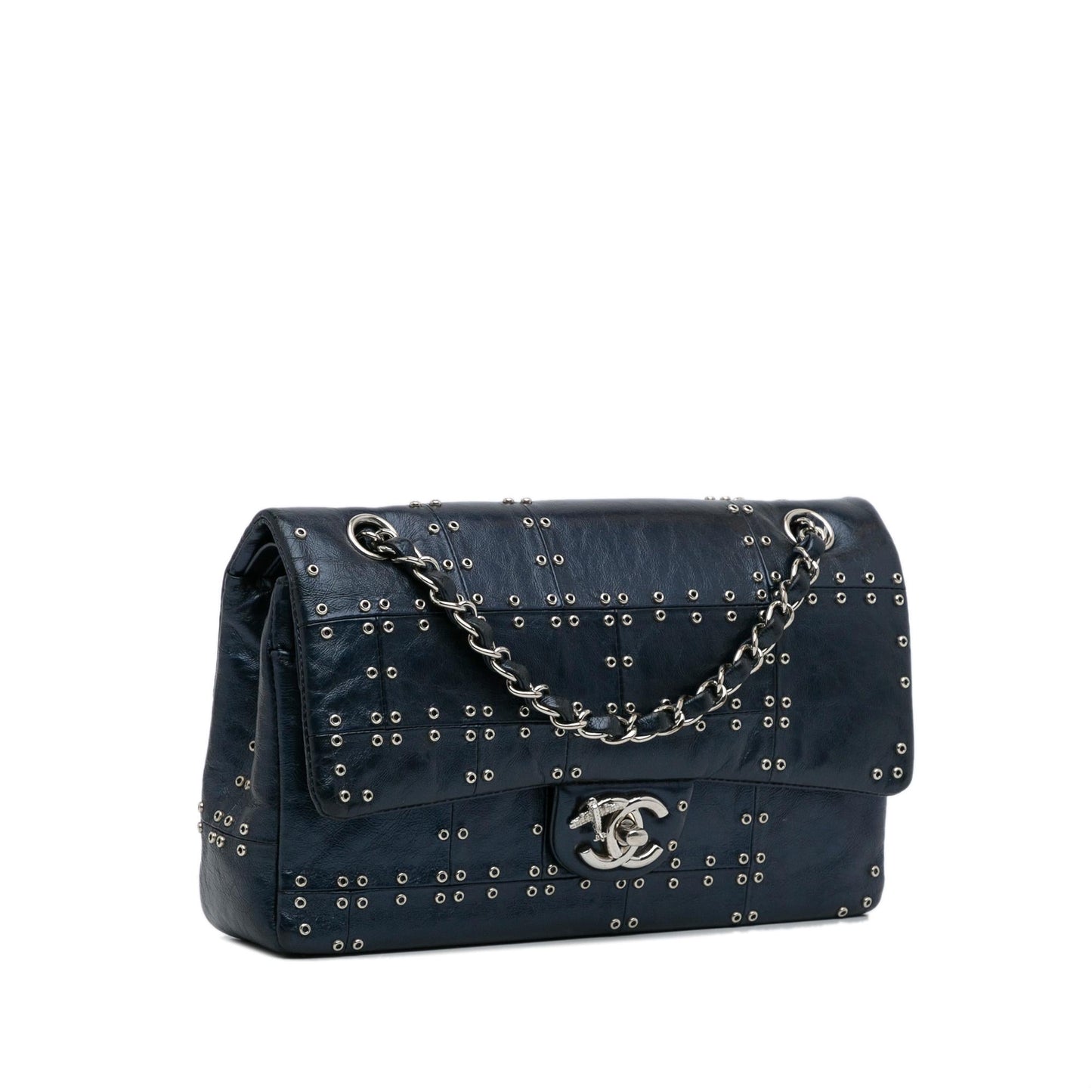 Chanel Medium Studded Leather Airlines Double Flap (SHG-MHpqyU)