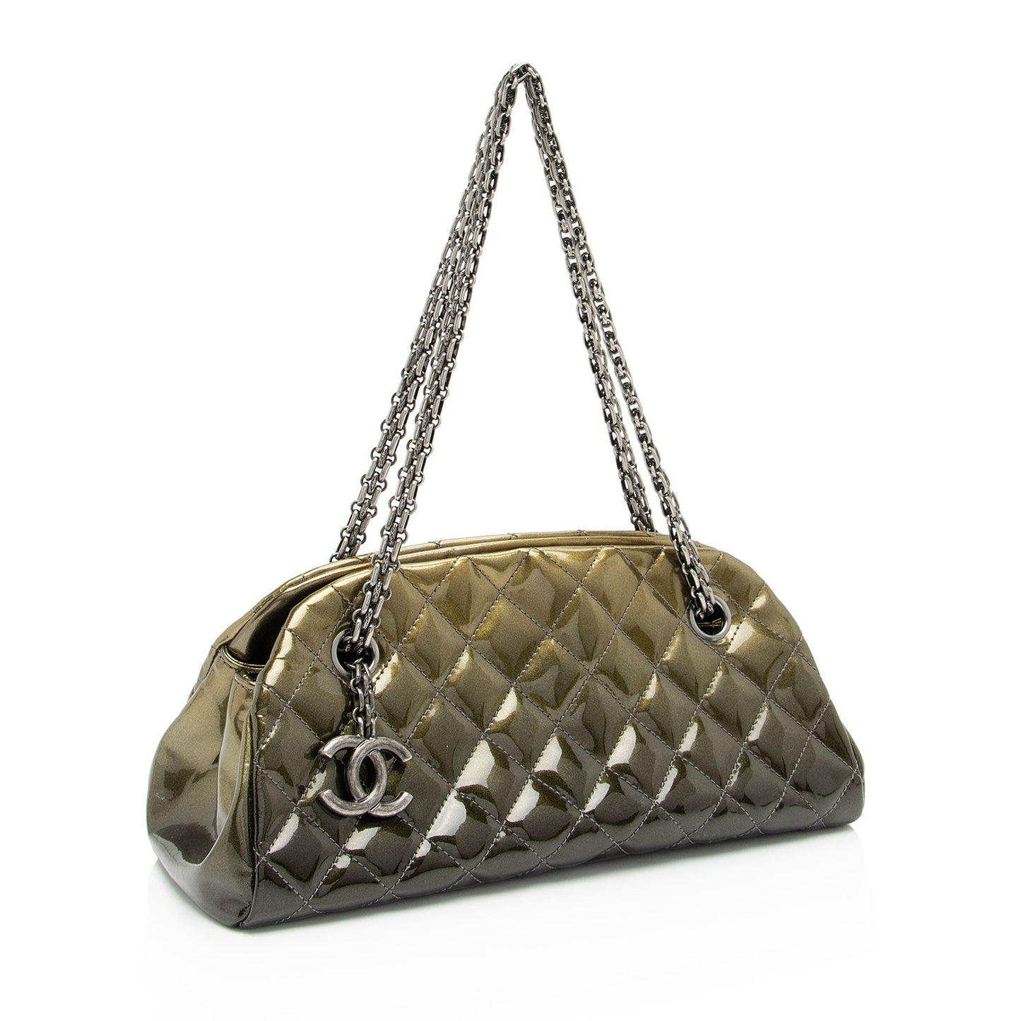 Chanel Metallic Patent Leather Just Mademoiselle Bowler Bag (SHF-9cE7hE)