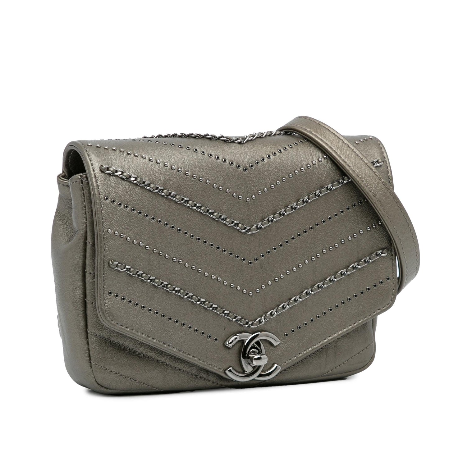 Chanel Mini Embellished Calfskin Chevron Square Envelop Flap (SHG-dgzXFp)