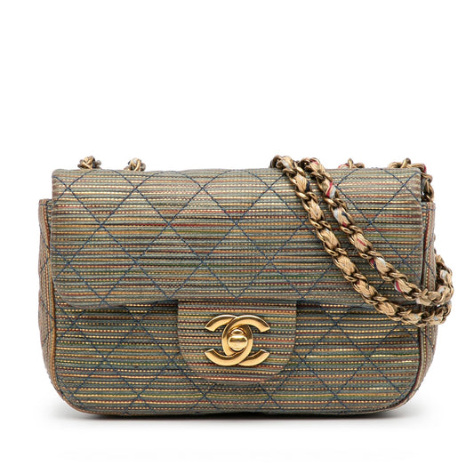 Chanel Mini Metallic Woven Raffia Classic Square Single Flap (SHG-uhzvVf)