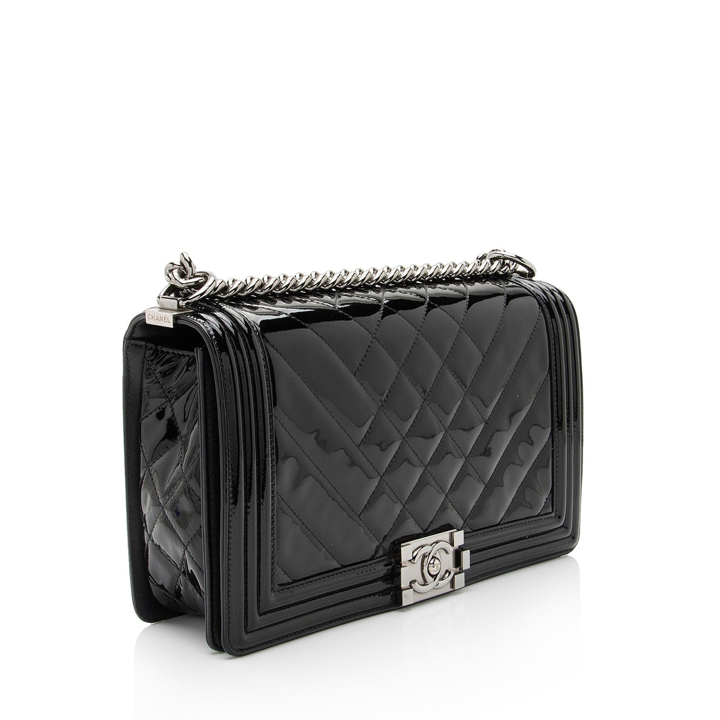 Chanel Patent Leather Chevron New Medium Boy Bag (SHF-jPhBdY)
