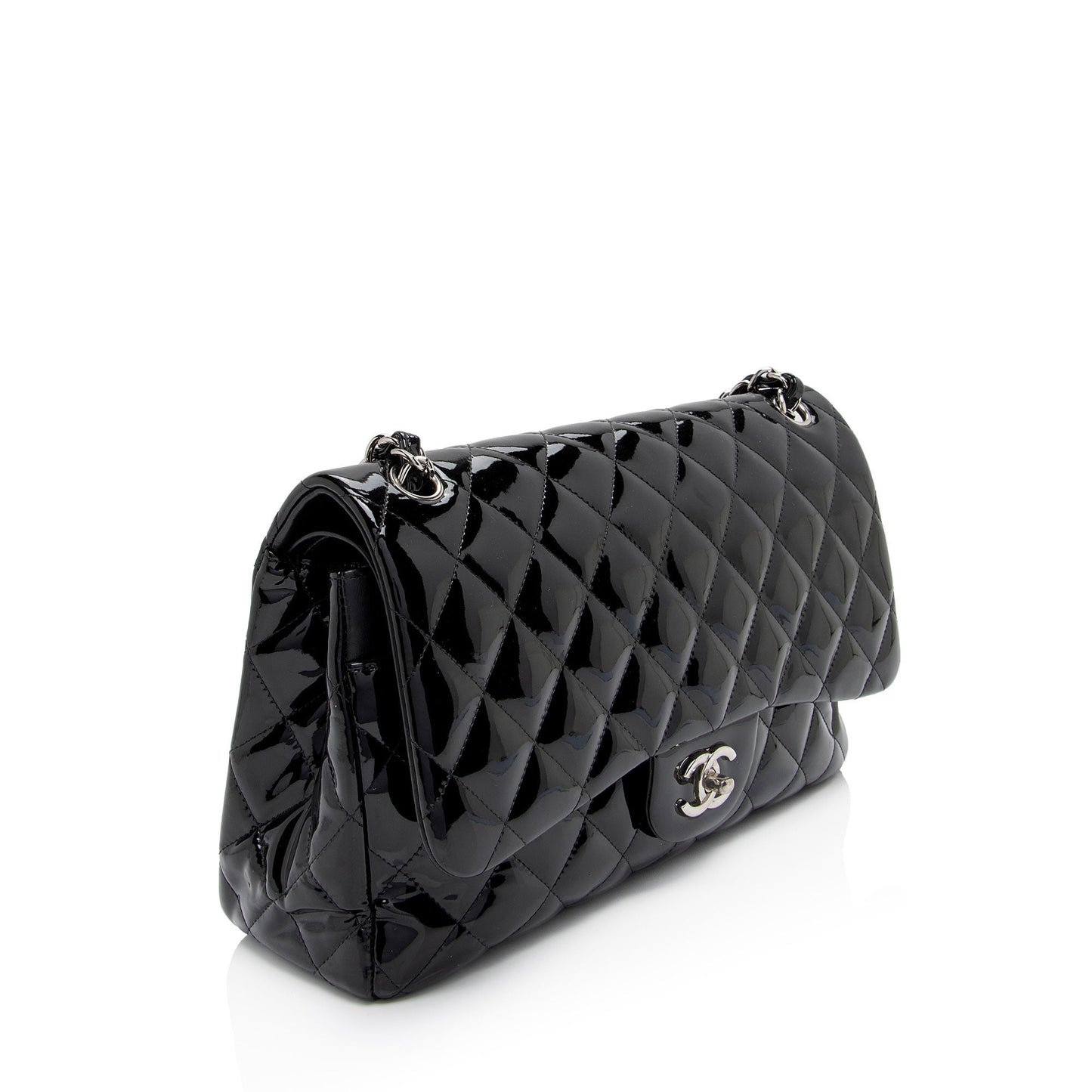 Chanel Patent Leather Classic Jumbo Double Flap Bag (SHF-zuaFhW)