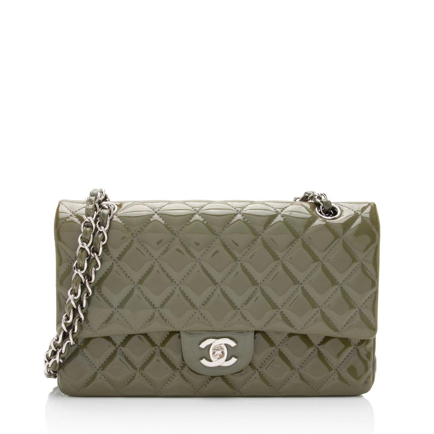 Chanel Patent Leather Classic Medium Double Flap Bag (SHF-yY0DZr)