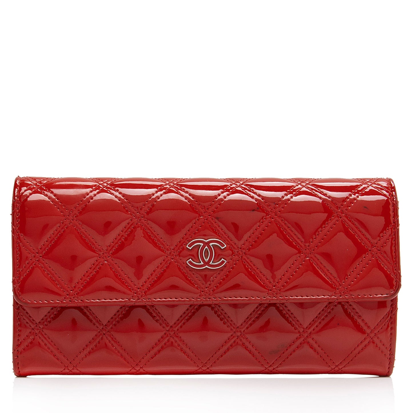 Chanel Patent Leather Diamond Stitch Flap Wallet (SHF-Ql4n4i)