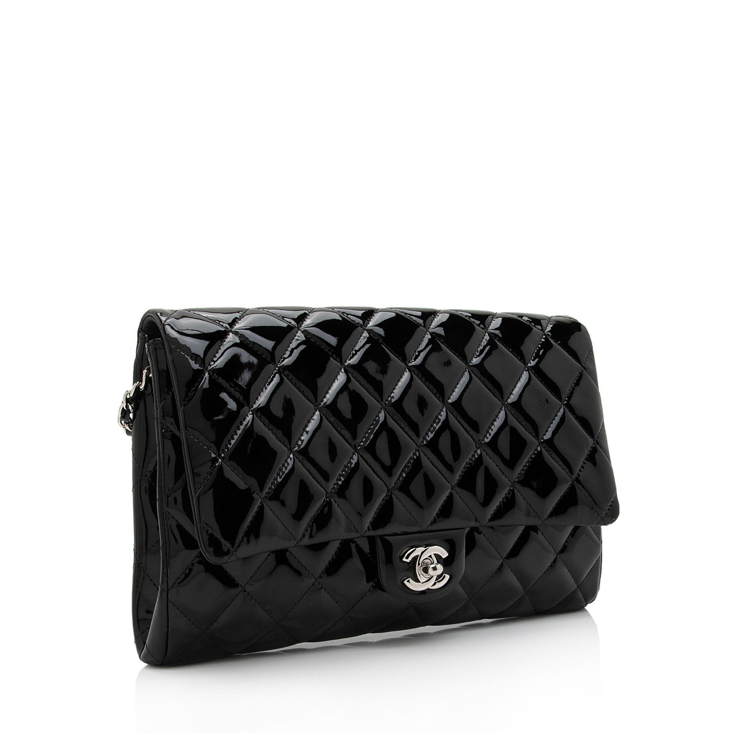 Chanel Patent Leather Flap Clutch on Chain (SHF-9c9WQx)