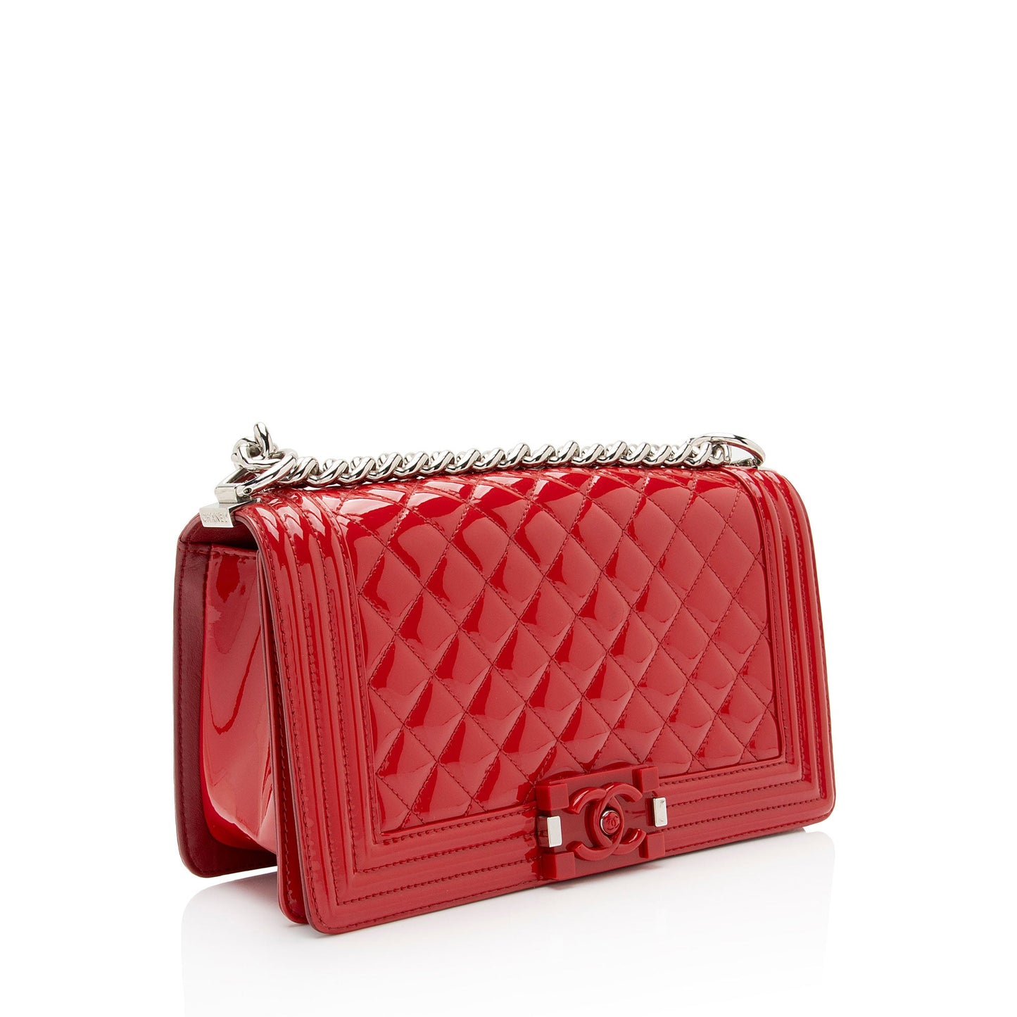 Chanel Patent Leather Plexiglass Old Medium Boy Bag (SHF-ysM1xr)