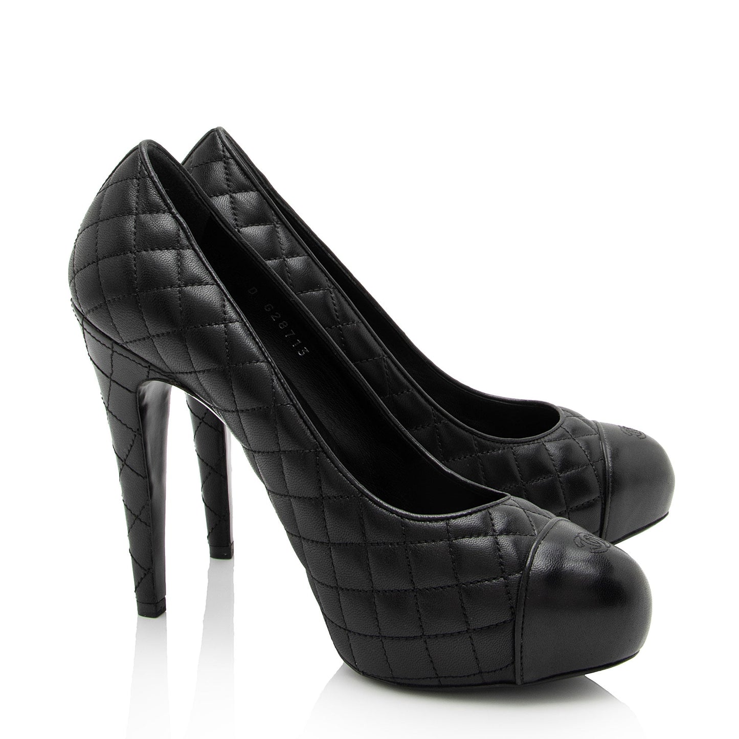 Chanel Quilted Leather CC Cap Toe Platform Pumps - Size 9.5 / 39.5 (SHF-5kGom3)