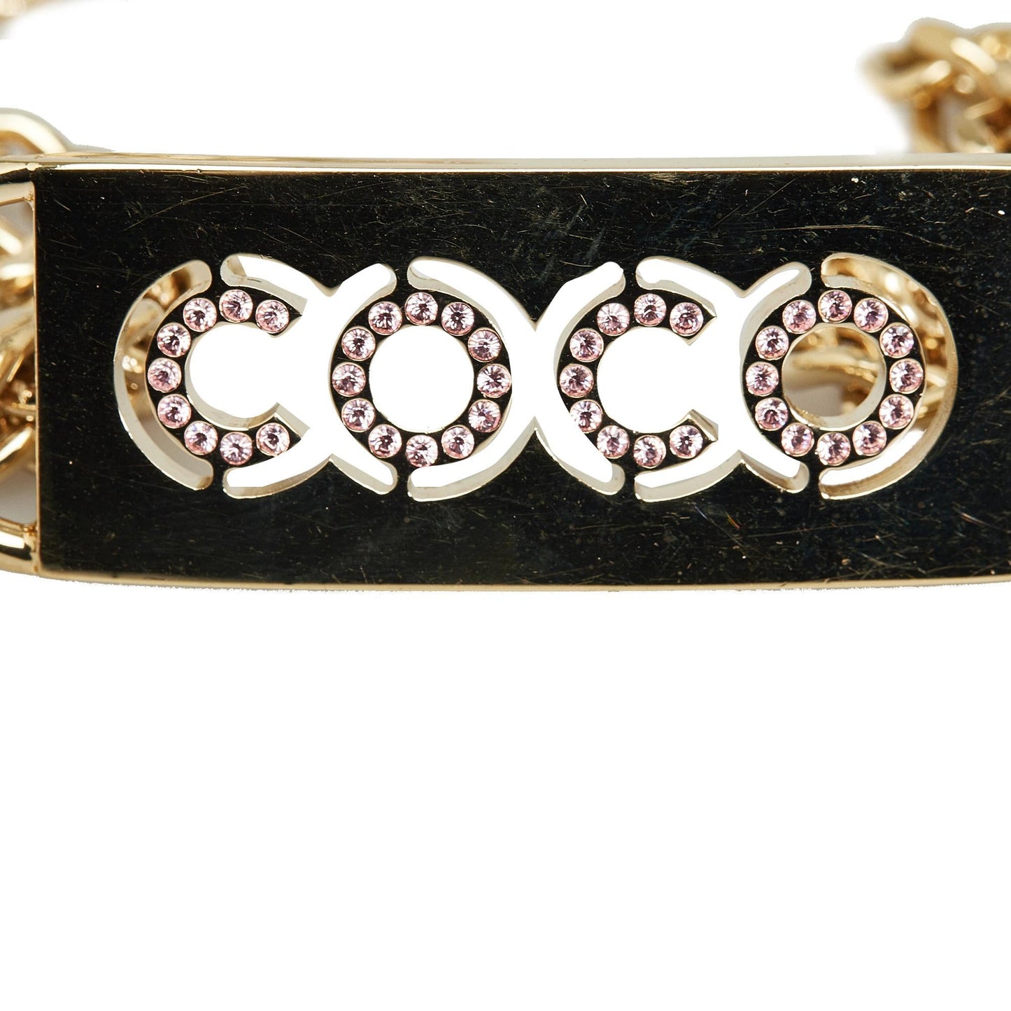 Chanel Rhinestone Coco Name Plate Chain-Link Belt - 35 89 (SHG-XLnxAn)