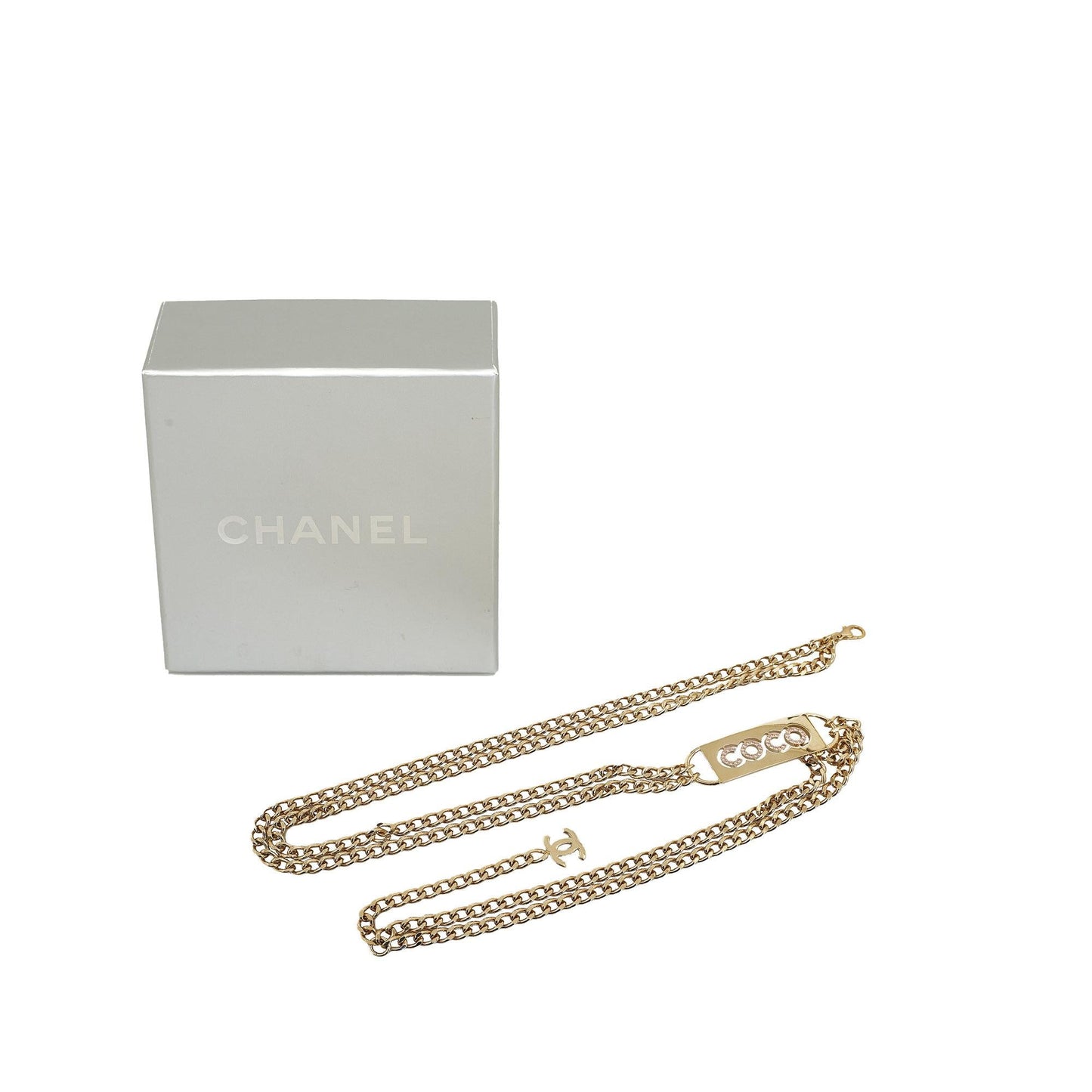 Chanel Rhinestone Coco Name Plate Chain-Link Belt - 35 89 (SHG-XLnxAn)