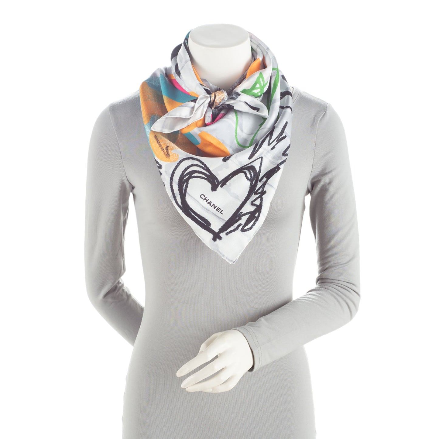 Chanel Silk Make Fashion Not War Graffiti 90cm Scarf (SHF-YD4Jrm)