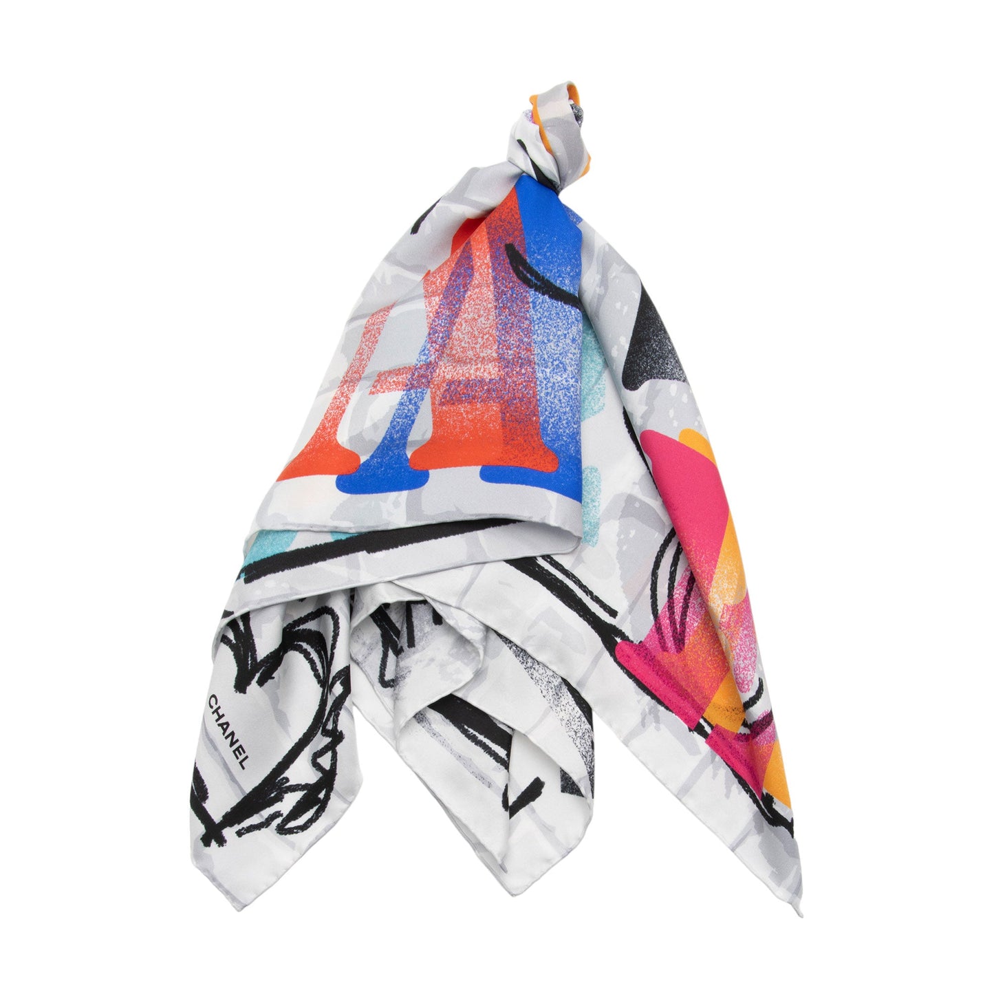 Chanel Silk Make Fashion Not War Graffiti 90cm Scarf (SHF-YD4Jrm)