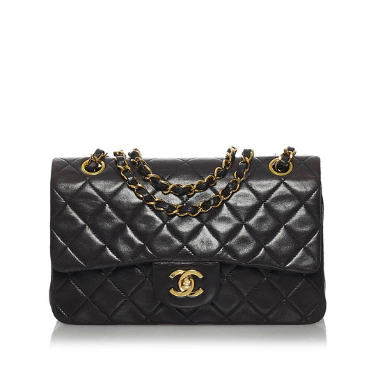 Chanel Small Classic Lambskin Leather Double Flap Bag (SHG-34199)