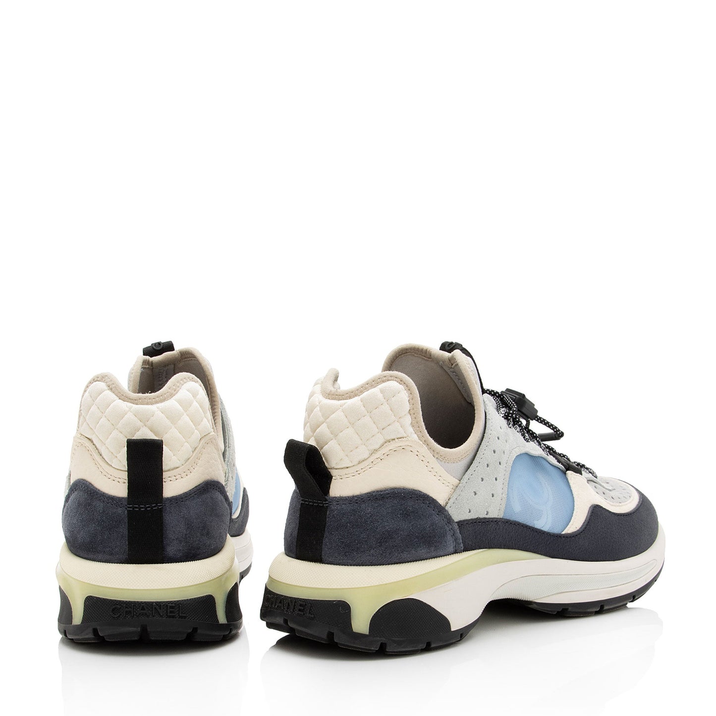 Chanel Suede Calfskin Quilted Fabric CC Sneakers - Size 10 / 40 (SHF-A0Zb1v)