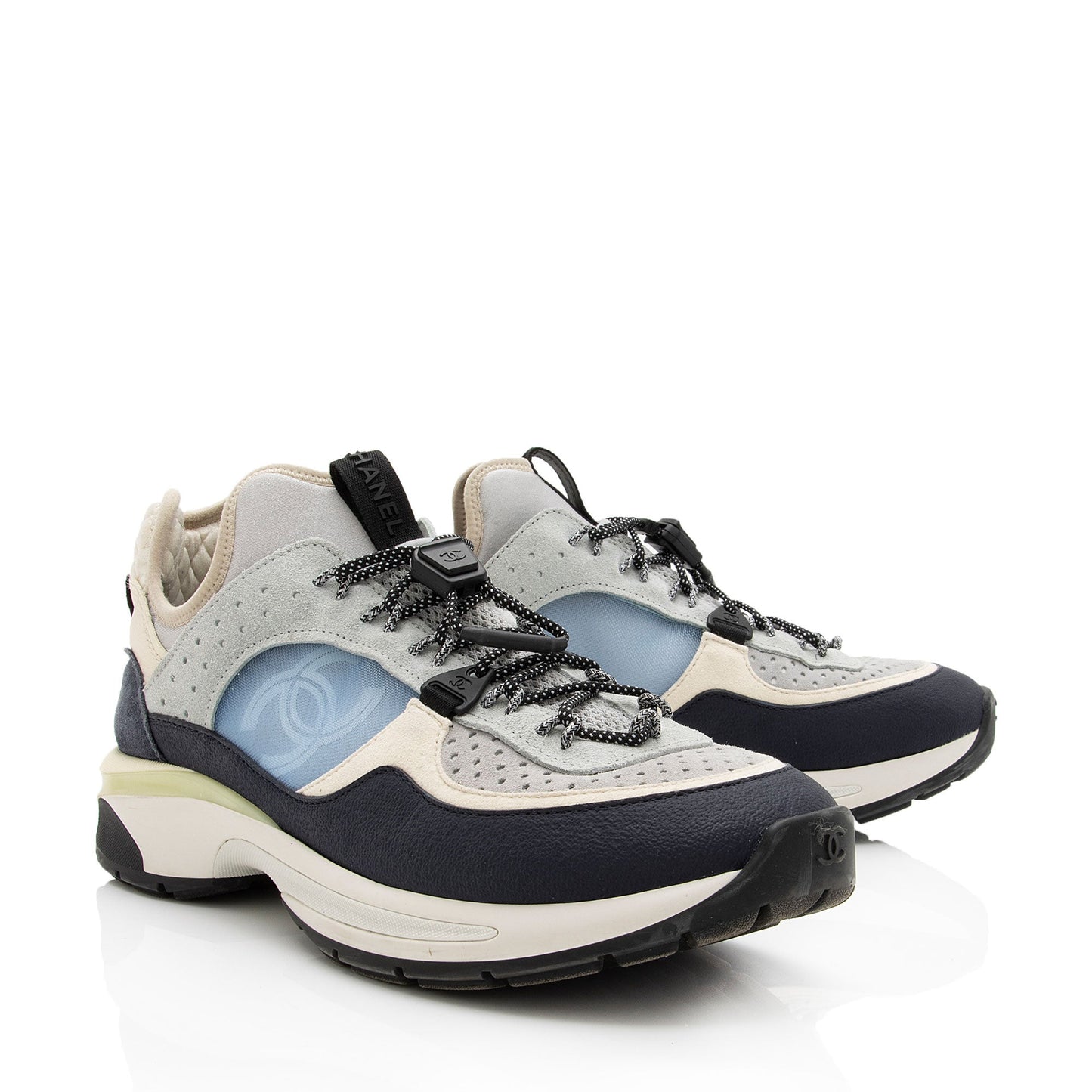 Chanel Suede Calfskin Quilted Fabric CC Sneakers - Size 10 / 40 (SHF-A0Zb1v)