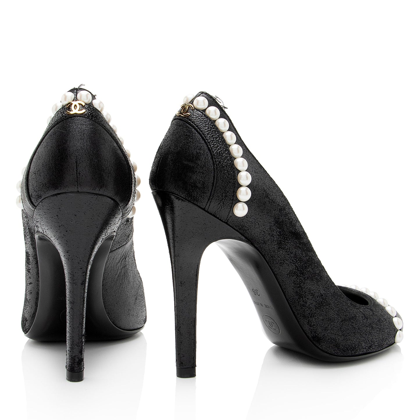 Chanel Suede Pearl CC Pumps - Size 6 / 36 (SHF-9755Wr)