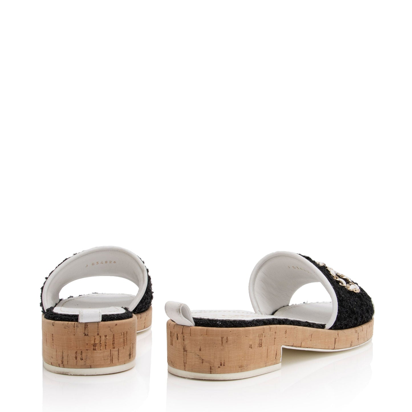 Chanel Tweed Cork CC Chain Slide Sandals - Size 7 / 37 (SHF-qq7zL1)