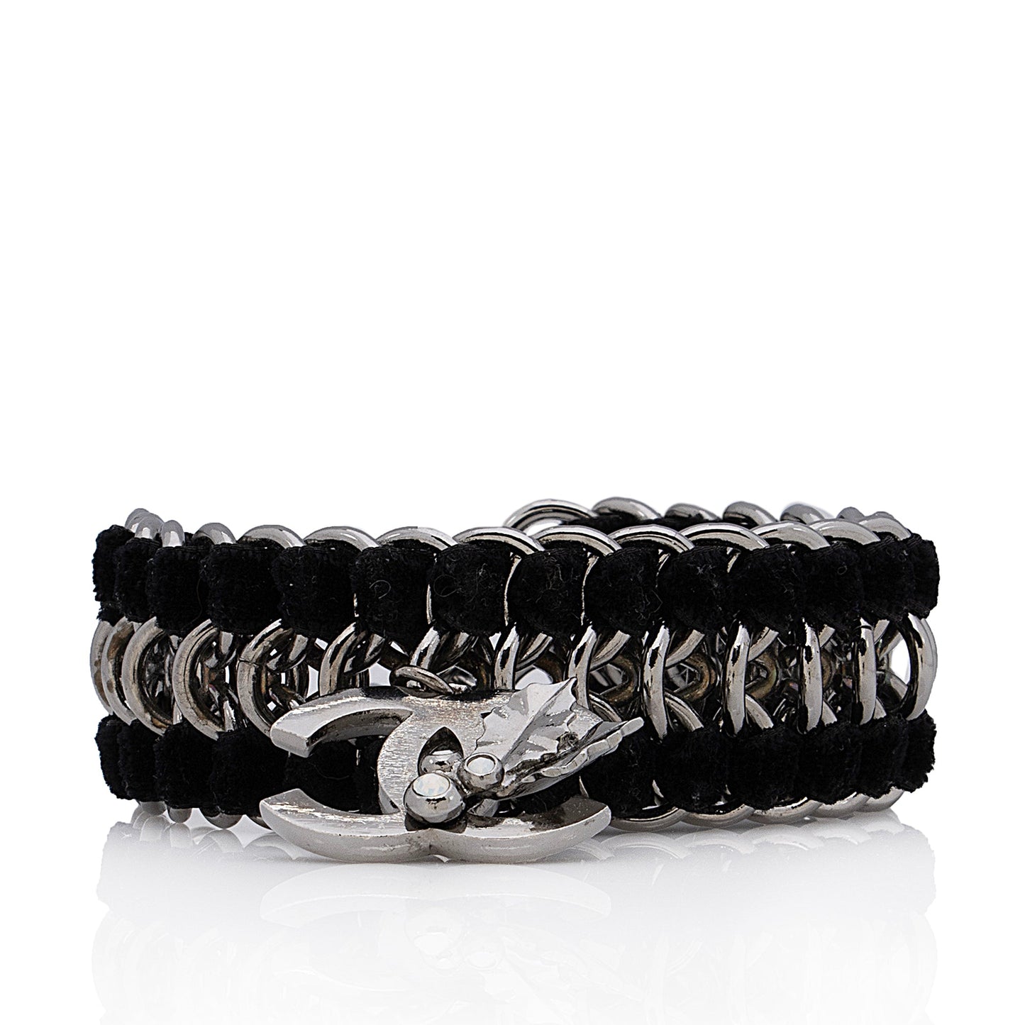 Chanel Velvet Crystal Holly CC Chain Bracelet (SHF-I4zQDX)
