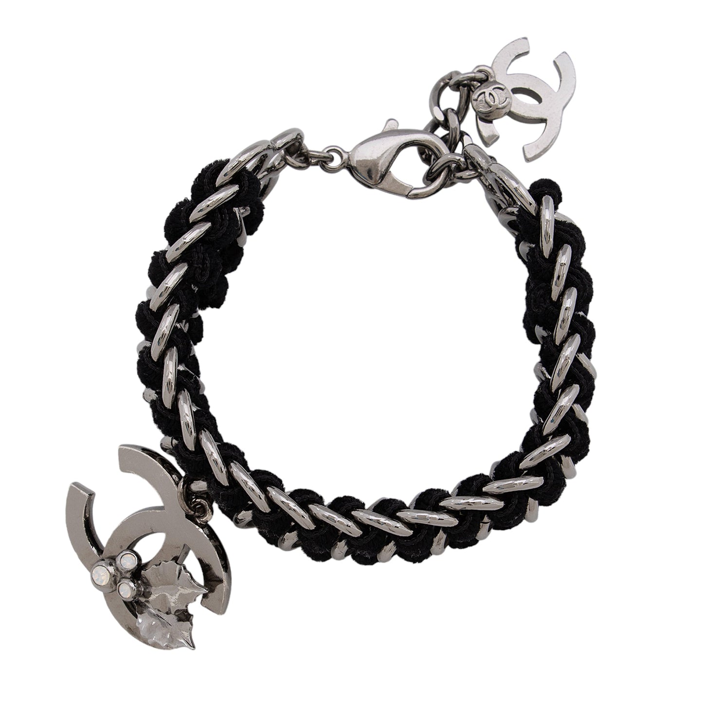 Chanel Velvet Crystal Holly CC Chain Bracelet (SHF-I4zQDX)