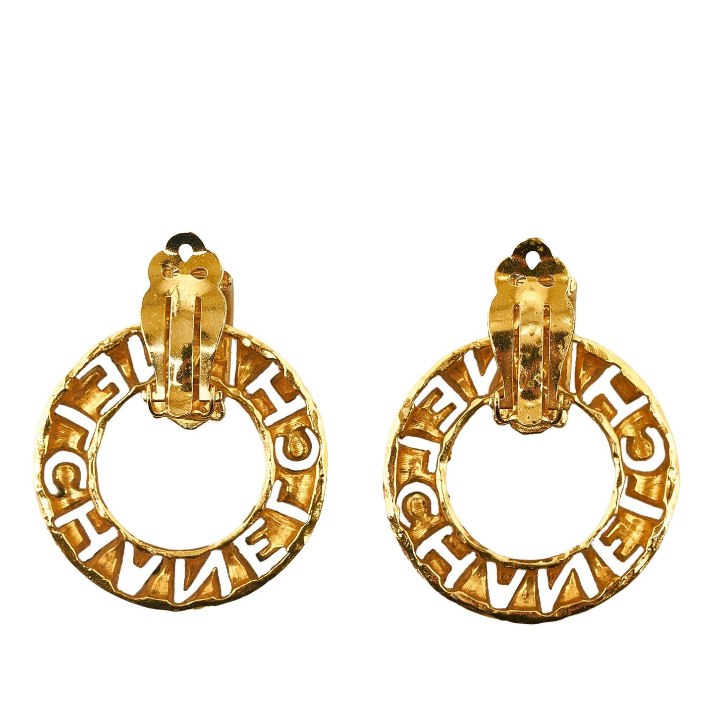 Chanel Vintage Cut-Out Logo Ring Drop Clip-On Earrings (SHG-nzLEEC)