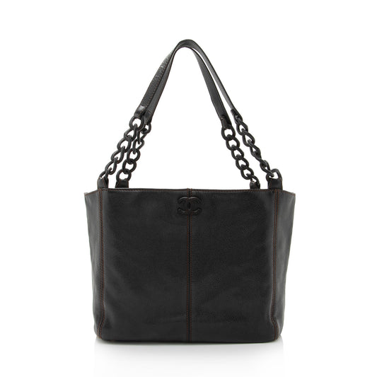 Chanel Vintage Leather Wood Chain Tote (SHF-bz2XaF)