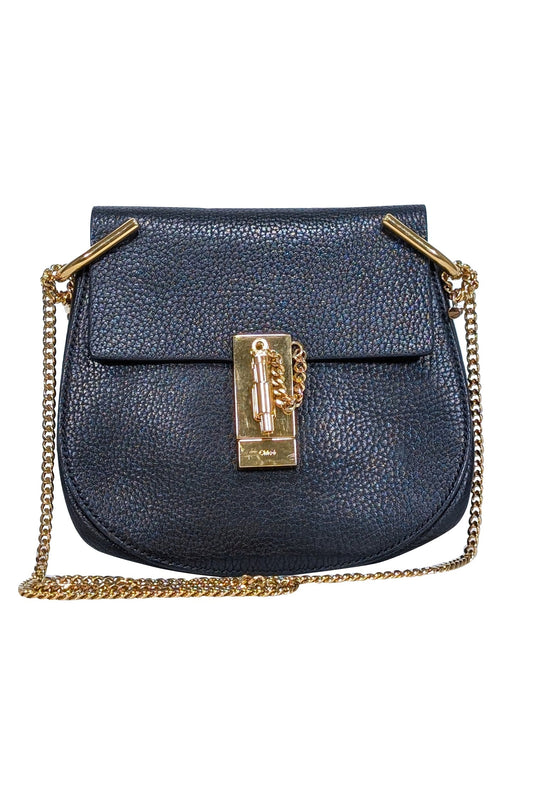 Chloe - Black Grained Lambskin Leather "Drew" Crossbody Bag