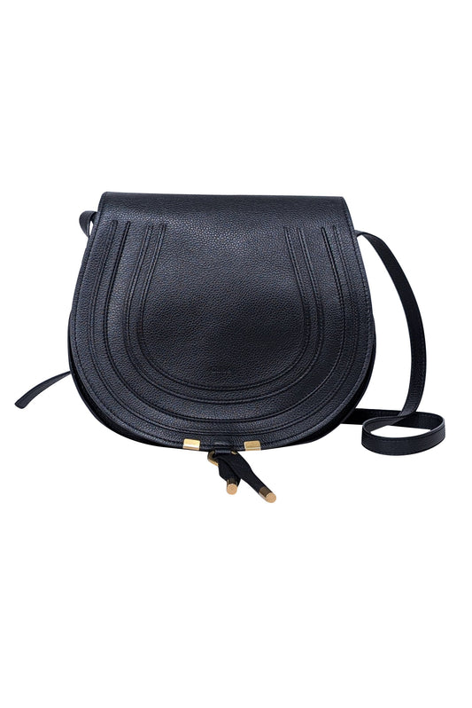 Chloe - Black Grained Leather "Marcie" Medium Crossbody Bag