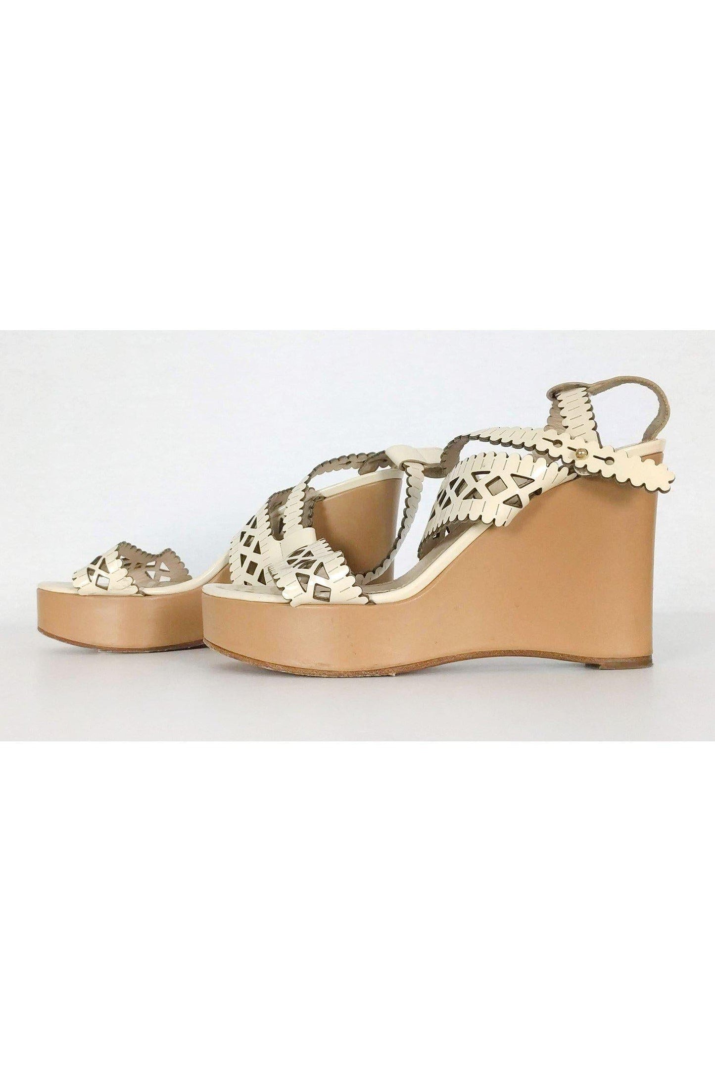 Chloe - Cream Abstract Platform Wedges Sz 9